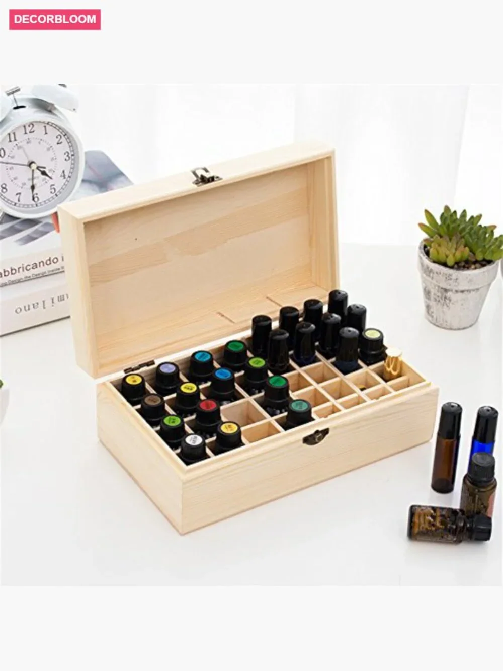 Wooden Essential Oil Storage Box Holds 36 Bottles Travel Case Display Organizer